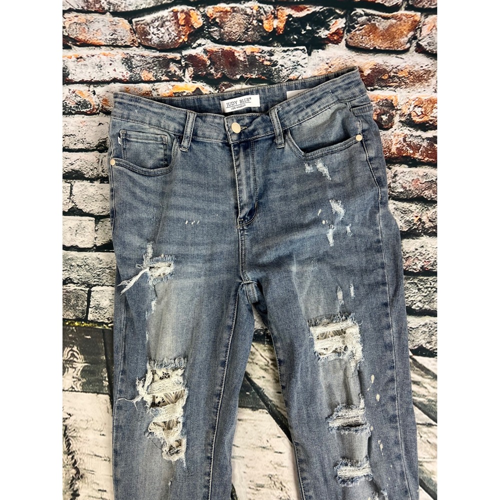Judy Blue Skinny Jeans Size 13/31 Distressed‎ Ripped Paint Splatter Denim - Picture 4 of 8